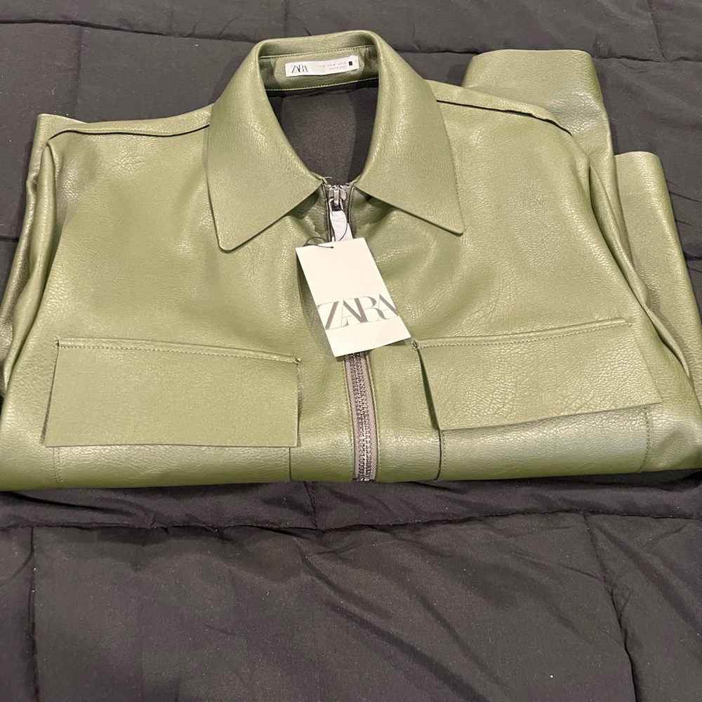 ZARA Green Faux Leather Jacket